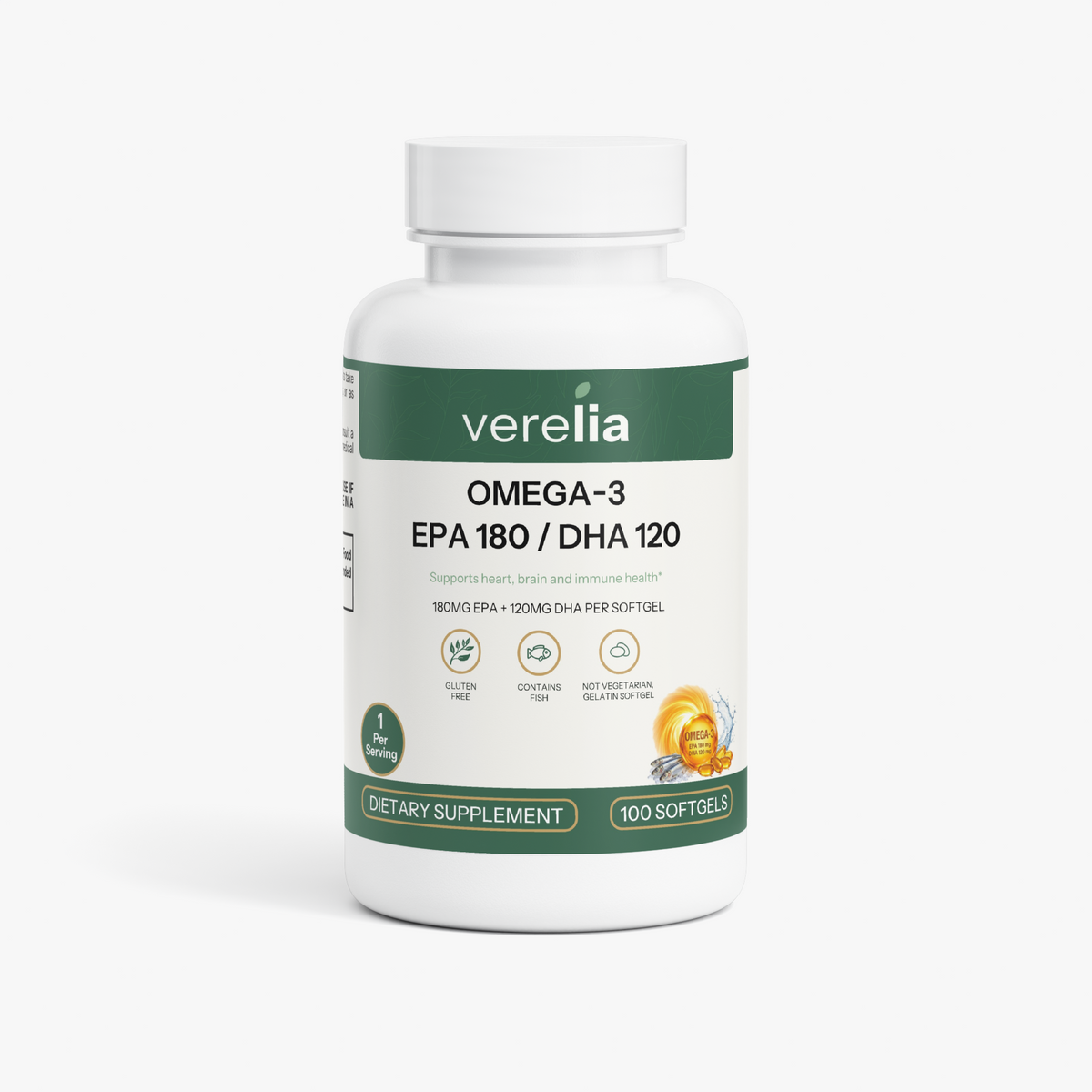 Omega-3 Fish Oil 1000mg, 180mg EPA 120mg DHA — 100 Softgels, 50-Day Supply
