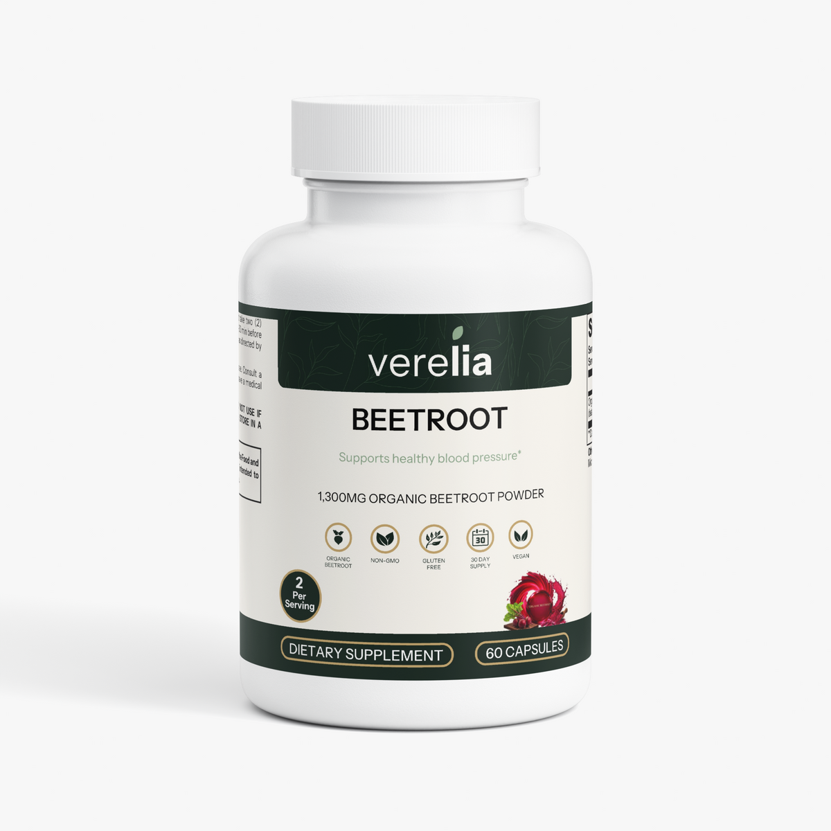 Organic Beetroot 1,300mg Root Powder — 60 Capsules, 30-Day Supply