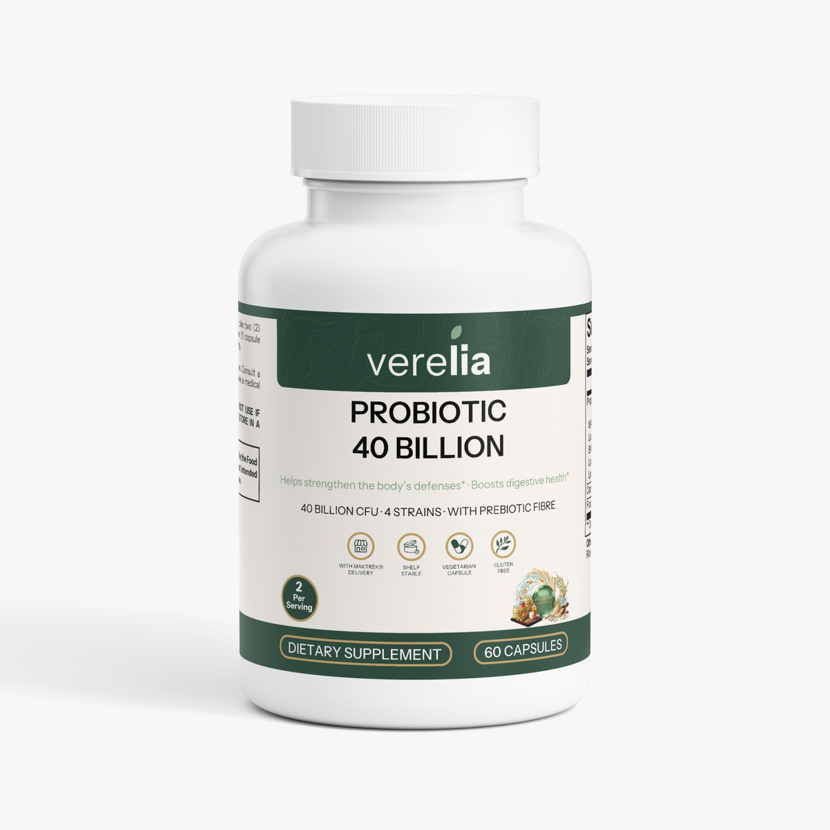 Probiotic 40 Billion CFU, 4 Named Strains + Prebiotic — 60 Capsules
