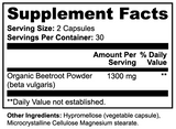 Organic Beetroot 1,300mg Root Powder — 60 Capsules, 30-Day Supply